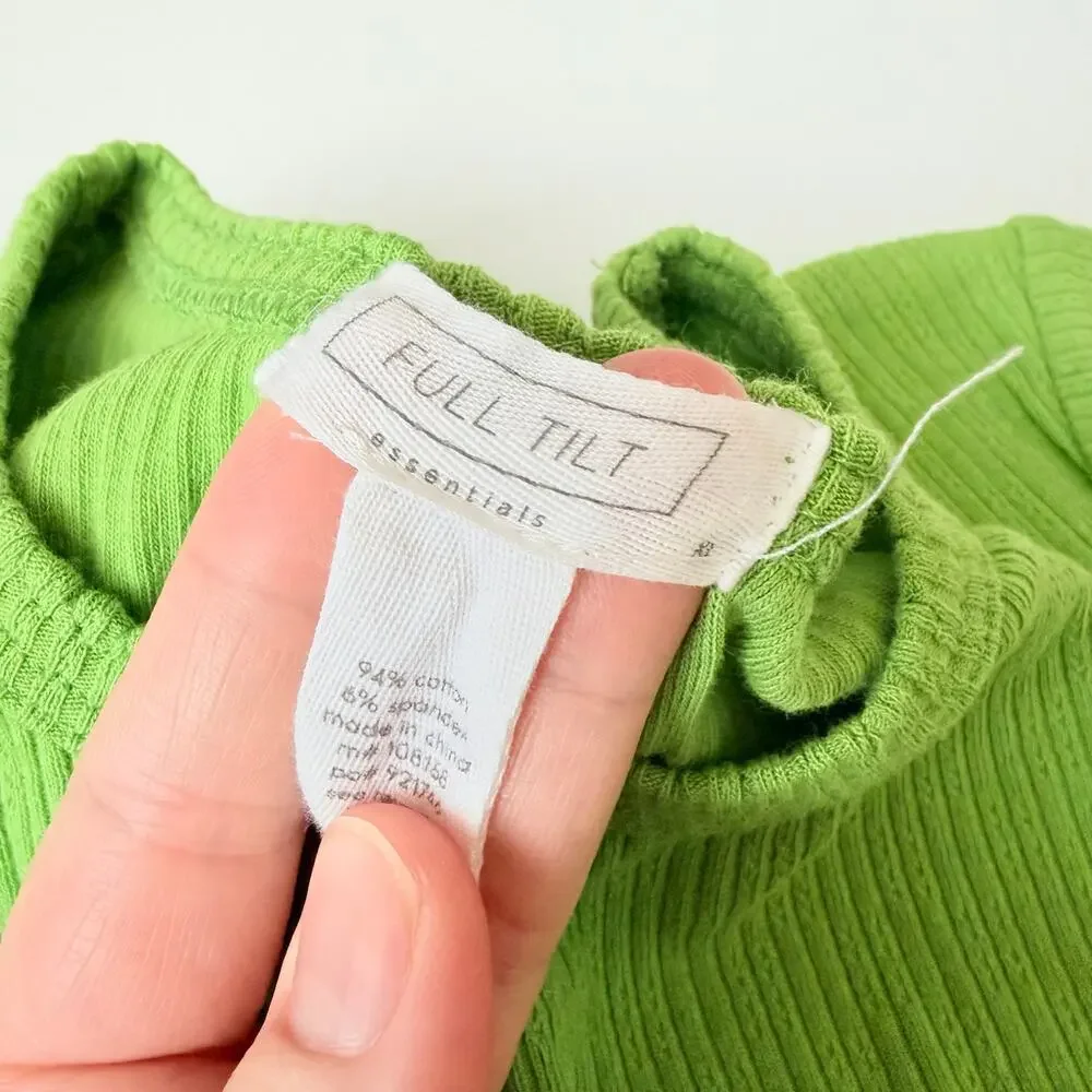 Full Tilt Girls' XL Ribbed Green Lettuce Hem T-Shirt - Picture 3 of 5